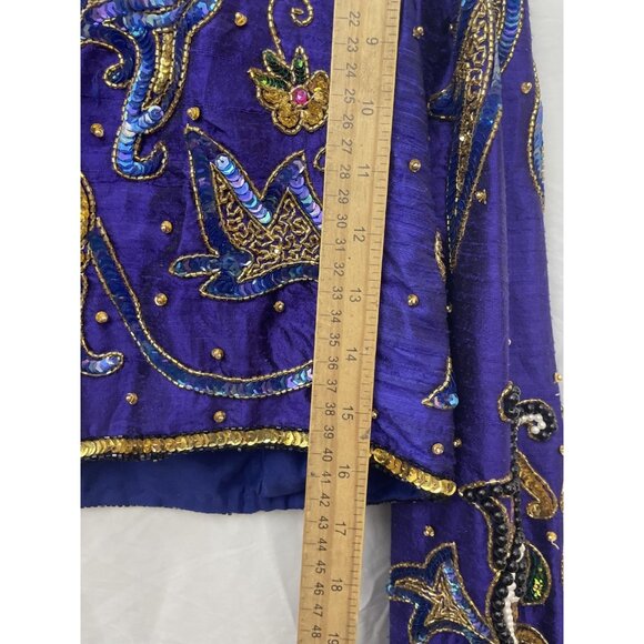 Vintage Marshall Jacket Cropped Sweater Sequin Embroidered Purple Size XL Silk - Picture 11 of 16